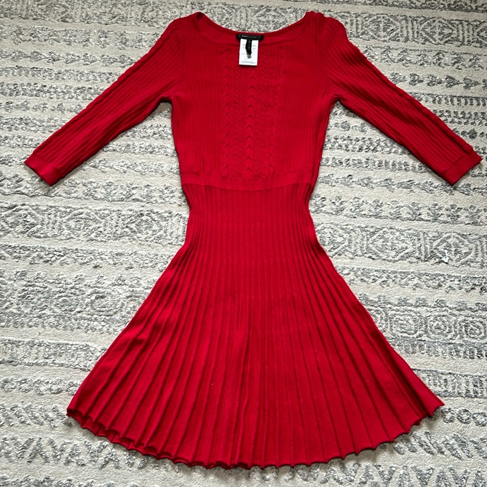 BCBGMAXAZRIA Cable Knit Dress Red Berry